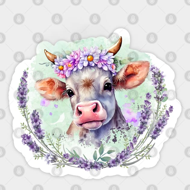 Happy Lavender Cow Sticker by LylaLace Studio